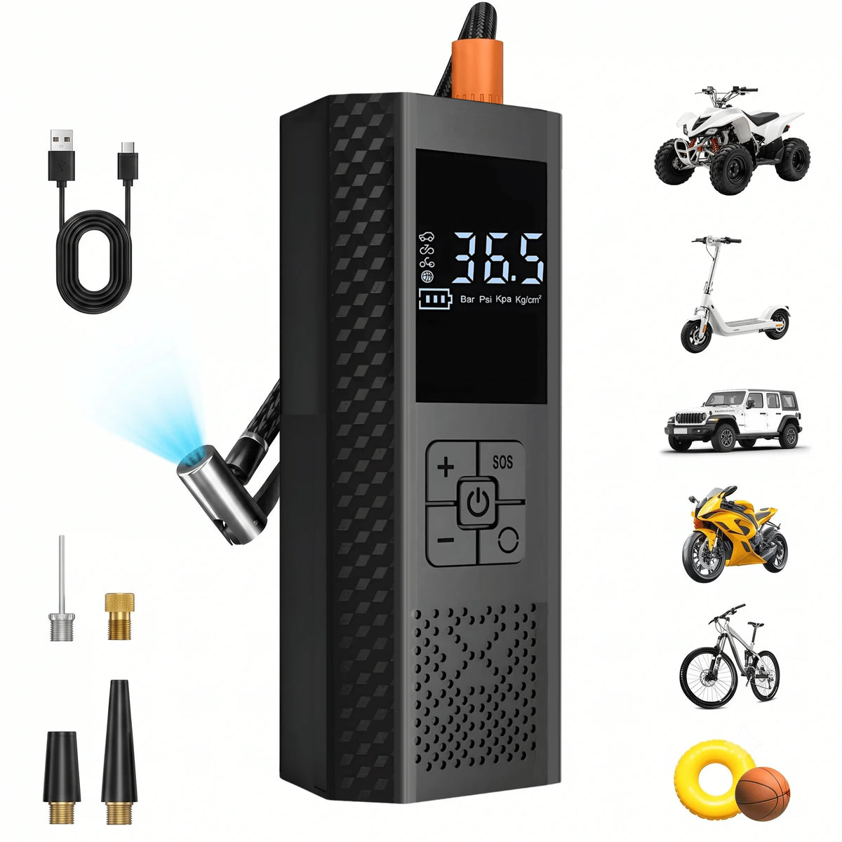 Inflador eléctrico portátil con medidor digital
